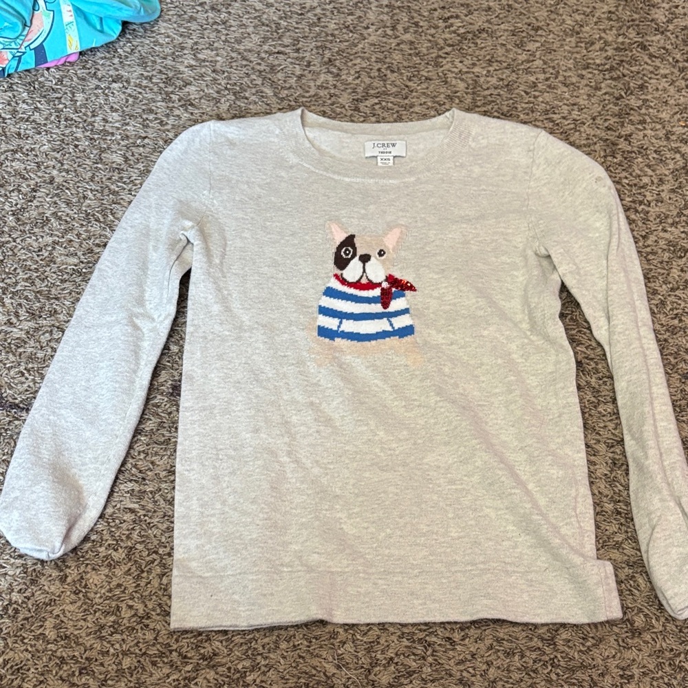 J. Crew Teddie Light Gray Long Sleeve with Striped Dog Design